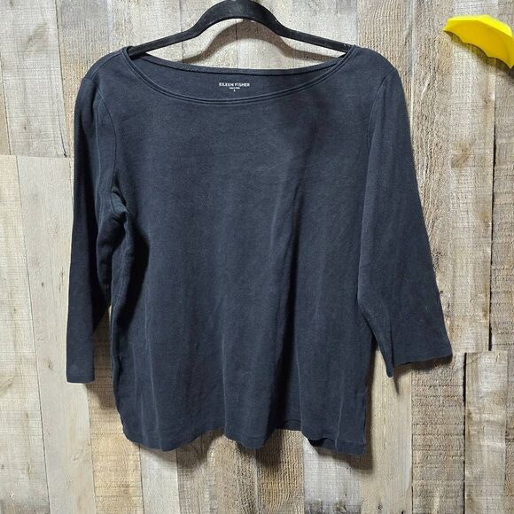 Eileen Fisher Black Semi Cropped Knit Top - Picture 1 of 4